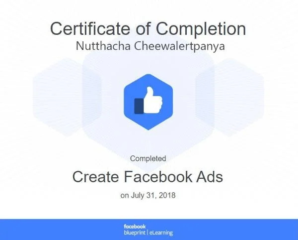 ใบรับรอง Create Facebook Ads